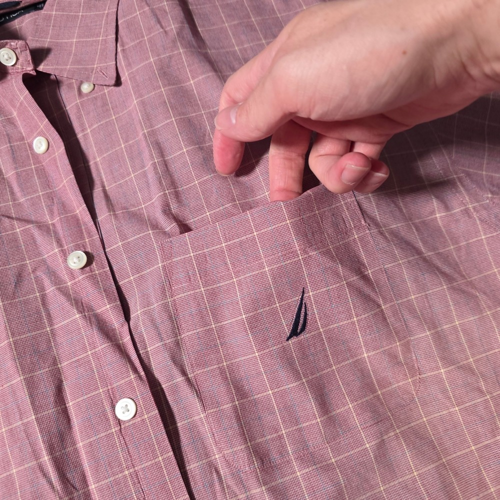 Nautica Mens XL Button Down Shirt Bundle Red Grey Plaid Check Long Sleeve Cotton - Picture 3 of 8